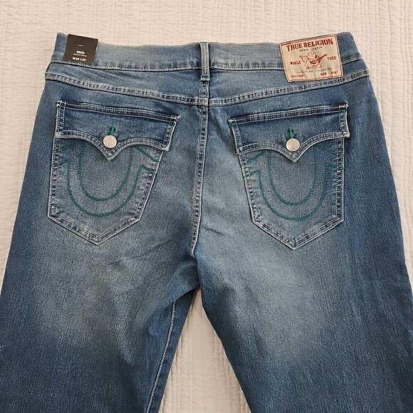 NWT True Religion Rocco Jeans Men's 36x32 Light Relaxed Flap Pocket Green Stitch - Picture 7 of 15